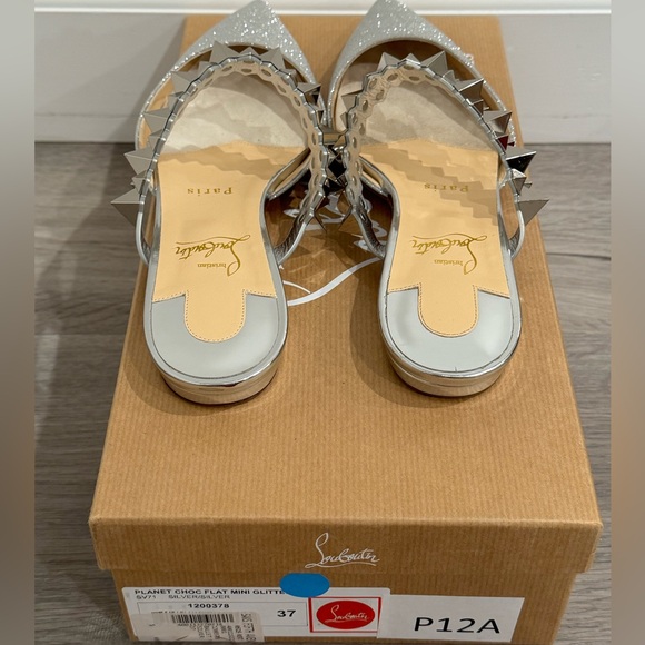 Christian Louboutin Planet Choc Flat Mini Glitter sz 37 - Picture 4 of 9